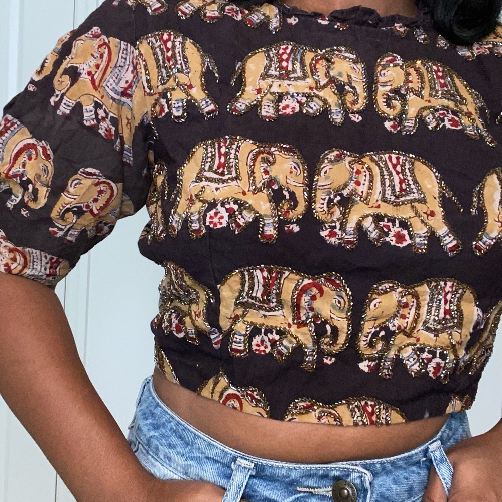 Elephant Print Black Crop Top